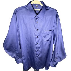 Geoffrey Beene Royal Blue Sateen Stiff Collar Long Sleeve Button Down Shirt XXL